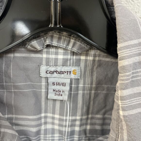 Carhartt Shirt Women’s S Gray Plaid Button Up Roll Tab Long Sleeve Collared - Picture 4 of 7